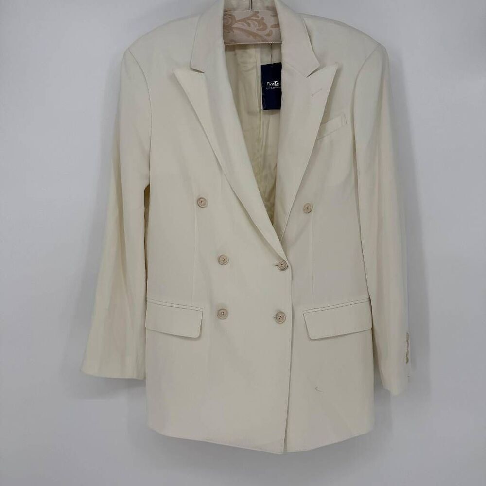 Polo Ralph Lauren Double Breasted Satin Blazer Classic Cream Size 14